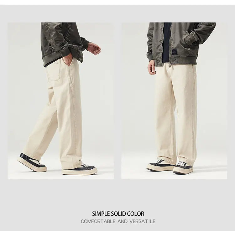 men fashion casual retro pure cotton straight elastic waist plus size loose denim jeans pants man cityboy streetwear trousers unique jeans style 2215