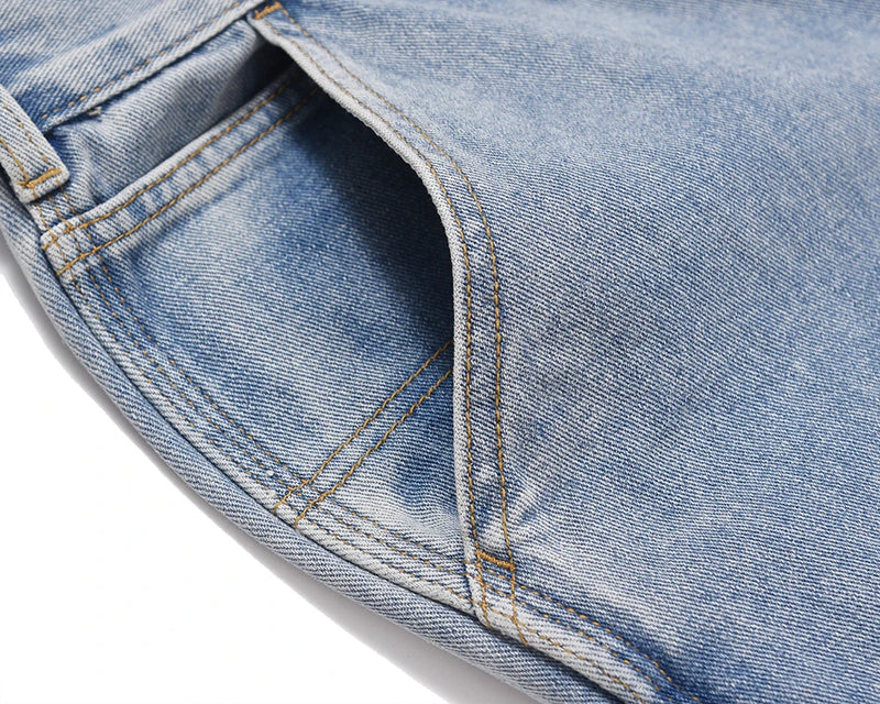 Harajuku Streetwear Y2K Sashes Straight Washed Men's Jeans Pockets Vintage Baggy Casual Cargos