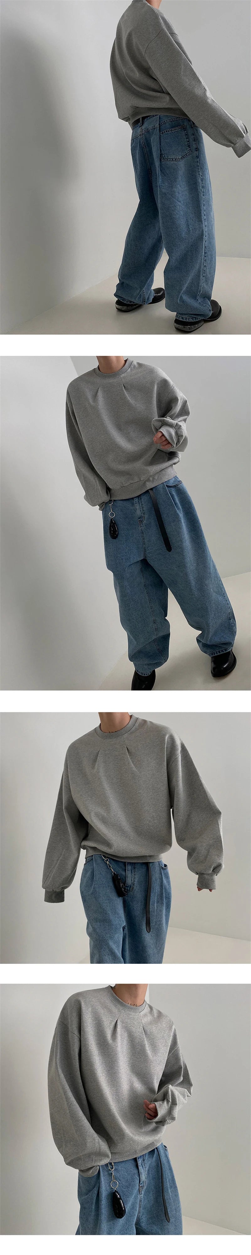 2024 Korean Fashion Crewneck Sweatshirts For Men Casual Design Pullover Y2K