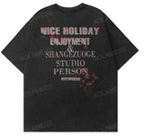 Sadcore Melting smiley – Men Gothic Retro T Shirt Abstract Letter Print Short Sleeved