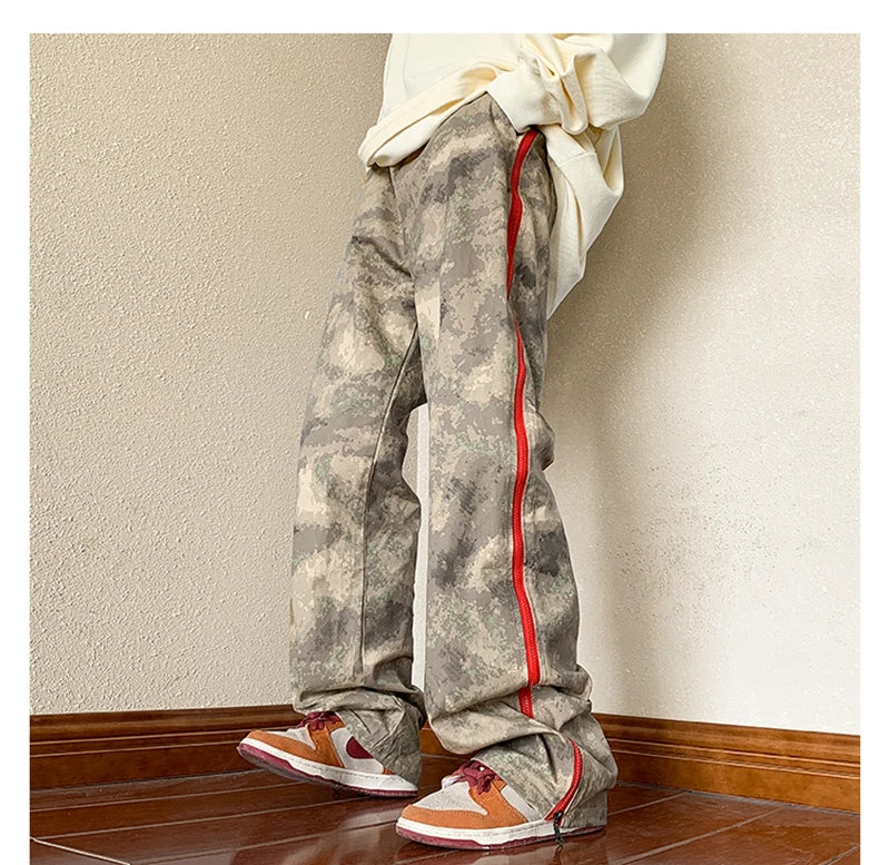 2023 outdoor side zipper camouflage baggy men cargo tracksuit pants overalls hip hop women sport long trousers spodnie dresowe unique cargo style 4244