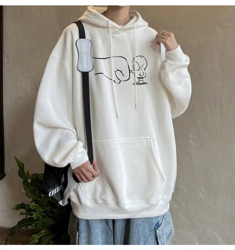 Funny Cartoon Fist Bump Kawaii Graphic Hoodies For Men Y2K Streetwear Oversized Pullover Sweatshirts Hombre Fleece Clothing