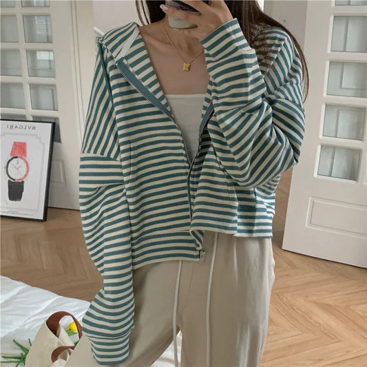 Autumn And Winter New Korean Style Ins Casual Sports Style Striped Hoo