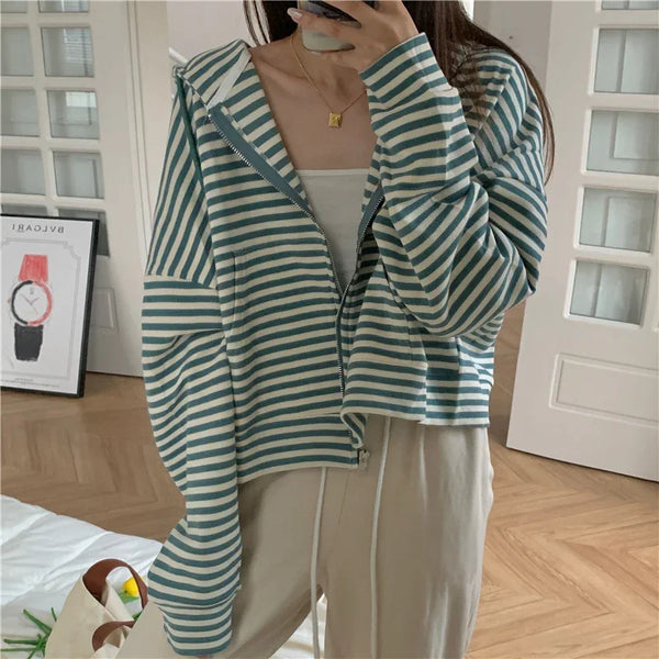 Autumn And Winter New Korean Style Ins Casual Sports Style Striped Hoo