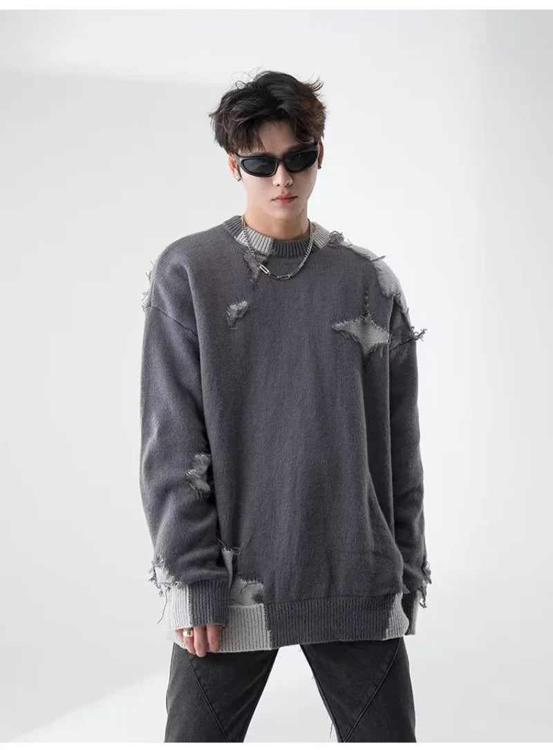 varsity flame knitwear, statement sweater, cozy knitwear for men, oversized grunge aesthetic winter top
