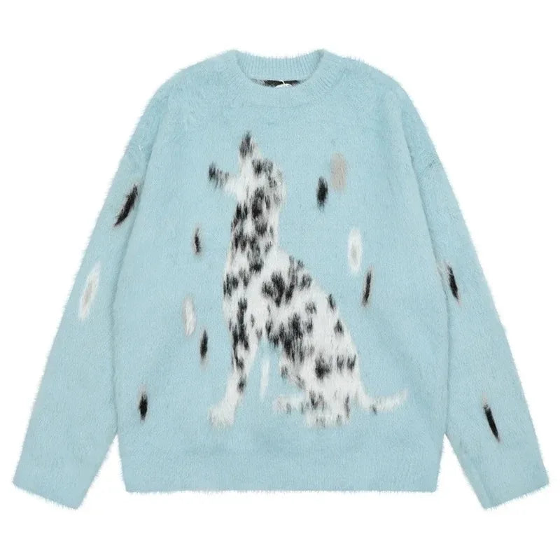 varsity flame knitwear, statement sweater, cozy knitwear for men, oversized grunge aesthetic winter top