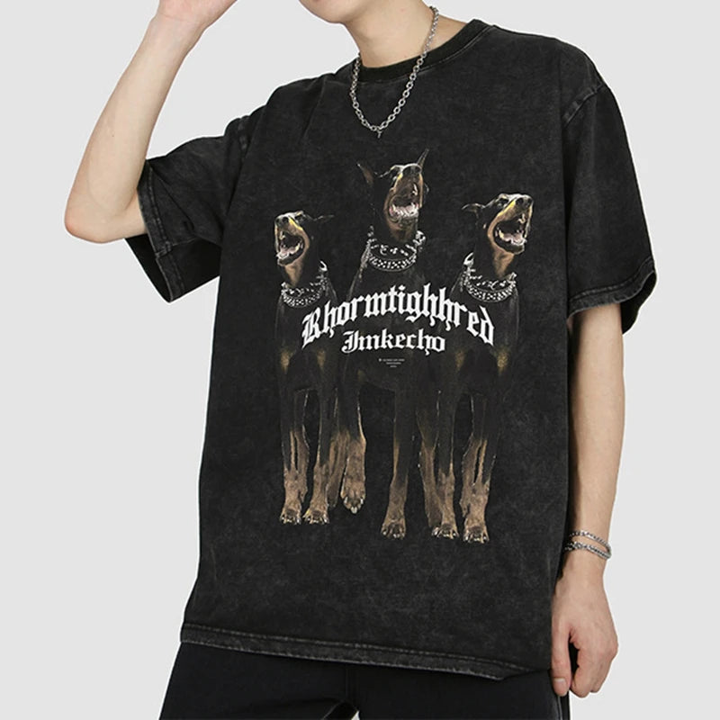 Sadcore Oversized shirt – Harajuku T Shirt Mens 2023 Summer Dog Letter Printed Vintage
