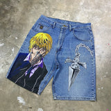popular casual rem print sweatpants fashion y2k baggy jeans wide leg denim shorts pants harajuku streetwear trouser men clothing unique joggers style 4931