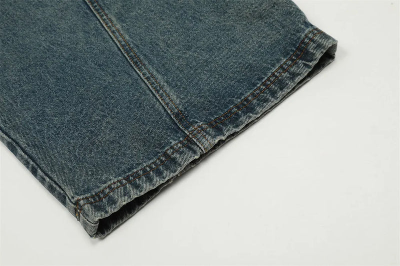 Men Women American Streetwear Vintage Washed Denim Loose Casual Wide Leg Baggy Jeans Couple Harem Jeans Trousers