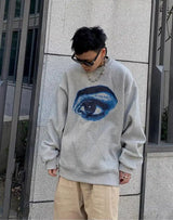 Trendy Korean Style Personalized Eye Print Round Neck Sweatshirt Men and Women Autumn and Winter Y2K High Street Hip-hop Tops