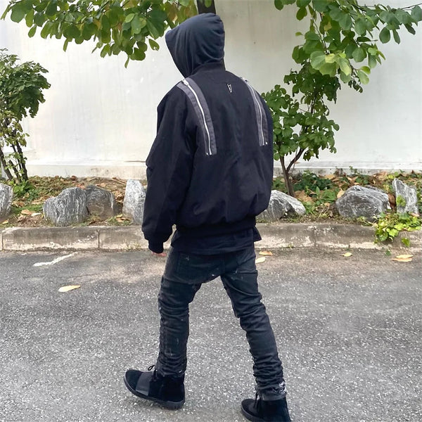 undermycar 2023 deconstructed multi zipper autumn winter flight jacket black streetwear fashion photo stylish outerwear men u - variant style 0377a4 for streetwear fashion