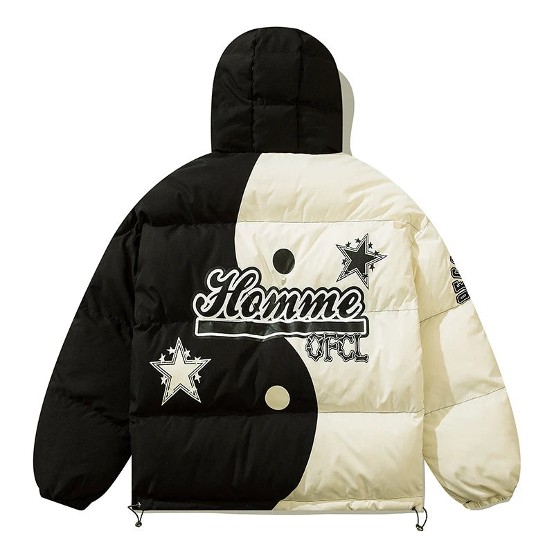 rainbowtouches mens winter parka jacket skeleton print streetwear outwear harajuku padded hooded loose warm coat unisex red f - variant style f0ebe9 for streetwear fashion