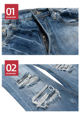 vintage ripped flared jeans blue straight baggy jeans trousers streetwear luxury loose casual distressed denim pants male unique jeans style 592