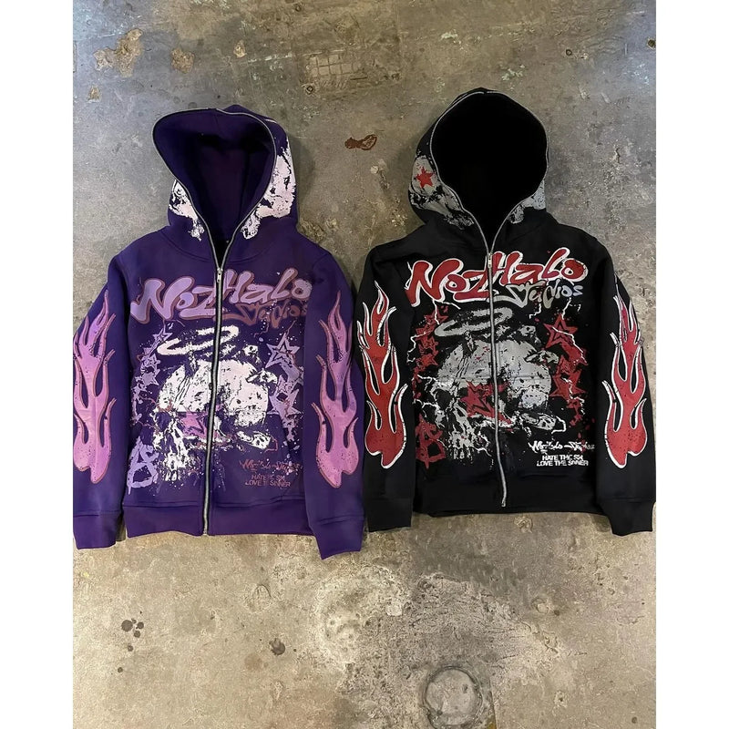 Skatercore Fit – Oversized Zip Up Hoodies Women Men Streetwear Vintage Tops – Streetwear Fashion for Men & Women