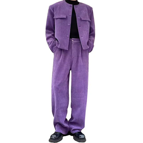 men 2 pieces sets corduroy short jacket wide leg pant suits korean streetwear fashion loose casual retro coat baggy trousers casual urban shorts
