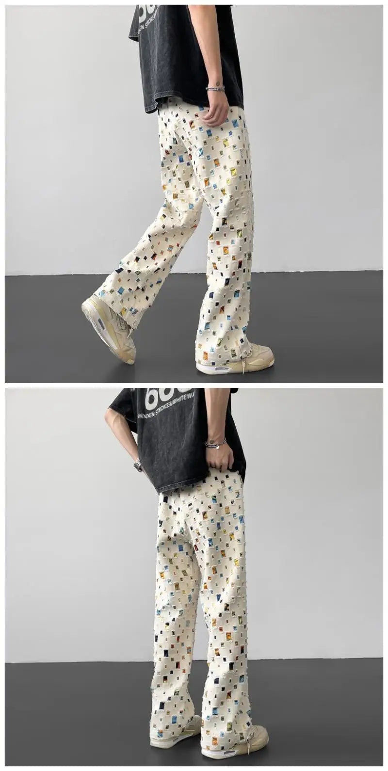 cotton casual pants men fashion retro colored plaid pants men streetwear hip hop loose hollow out pants mens hole trousers m 3xl unique default style 3807