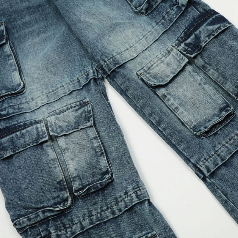 vintage multi pocket jeans mens harajuku cargo denim pants retro hip hop straight loose jean pants men clothing 1 baggy cargo bottoms