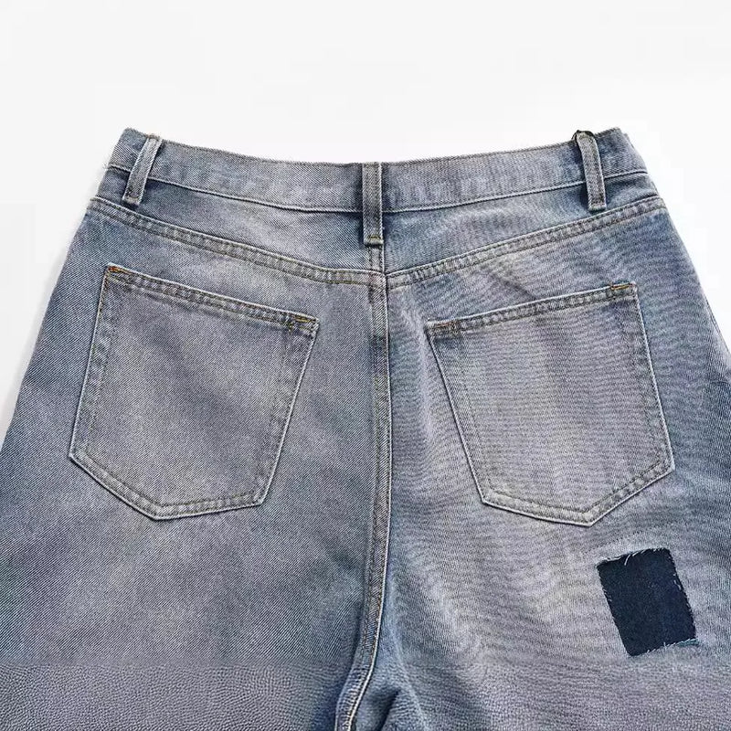 2024 european and american patchwork washed wide denim jeans y2k street wear splicing patches damaged flare pants jeans for men unique jeans style 258