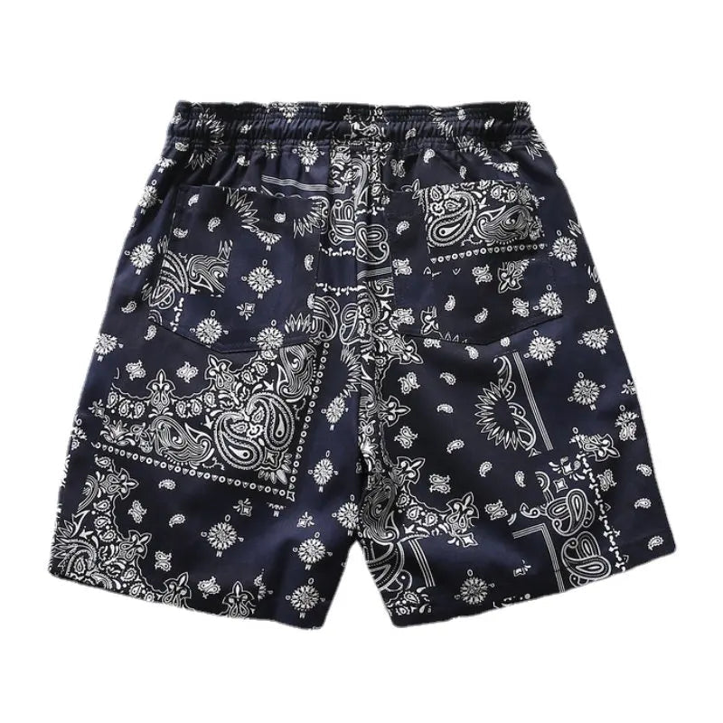 Mens Paisley Printed Shorts Hip Hop Loose Elastic Waist Sweat Shorts Casual Harajuku Drawstring Streetwear Sportswear Joggers