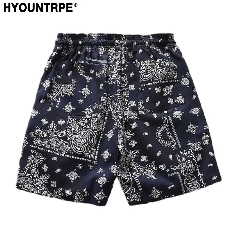 Mens Paisley Printed Shorts Hip Hop Loose Elastic Waist Sweat Shorts Casual Harajuku Drawstring Streetwear Sportswear Joggers