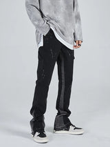 vintage streetwear flared jeans denim hip hop splashing ink wide leg jean overalls for men fashionable retro patchwork jeans y2k unique jeans style 491