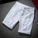 men white denim shorts new summer men holes casual shorts jeans men cotton solid slim fit shorts pants knee length pants unique jeans style 1240
