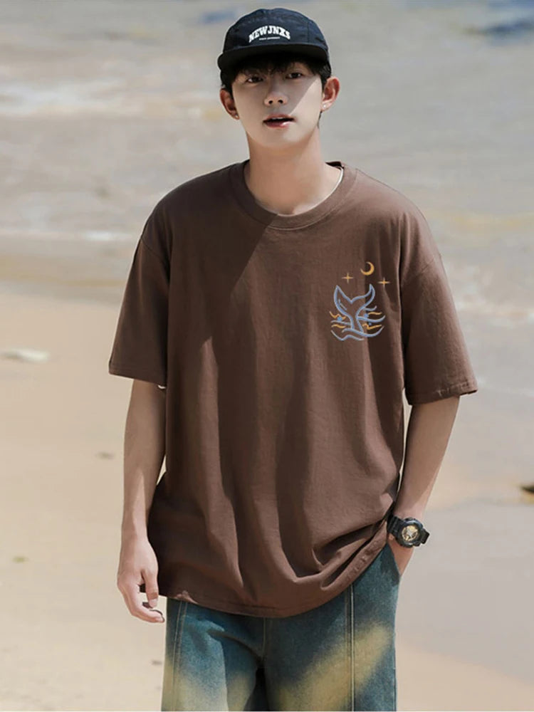 Skatercore Vintage anime – Kawaii Whale Tail Print T Shirt Men Hip Hop Fashion Cotton G
