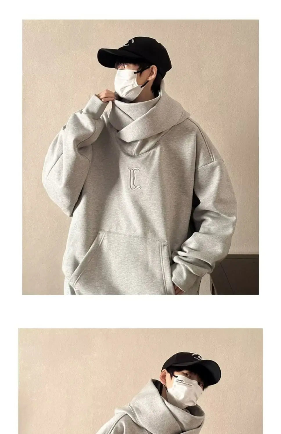 Trendy American High Collar Hooded Storm Sweatshirt For Men Women High