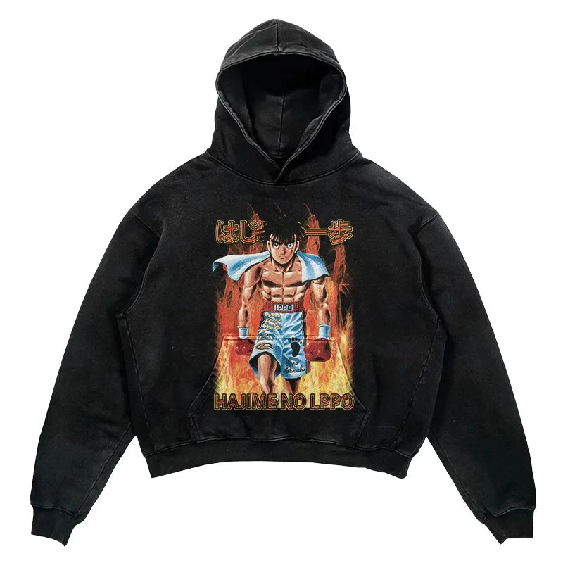 Tideshec 2024 Men Hoodie Retro Japanese Anime Graphic Hoodies Hip Hop