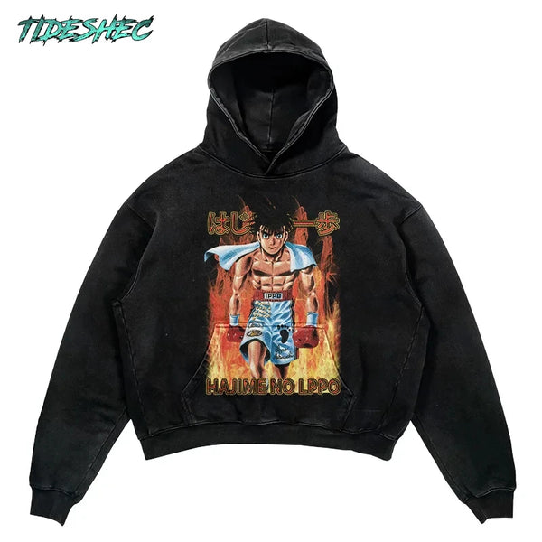 Tideshec 2024 Men Hoodie Retro Japanese Anime Graphic Hoodies Hip Hop