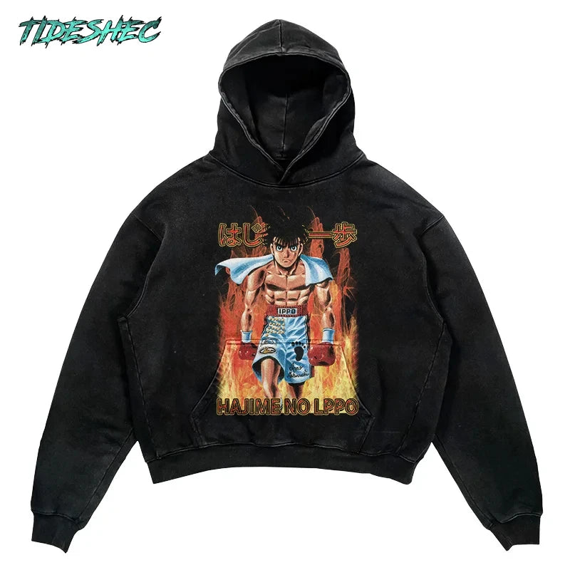 Tideshec 2024 Men Hoodie Retro Japanese Anime Graphic Hoodies Hip Hop
