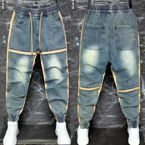 2024 new harem pants spliced cut bound feet jeans hip hop streetwear brand men clothing washed blue denim pants for men urban skinny jeans
