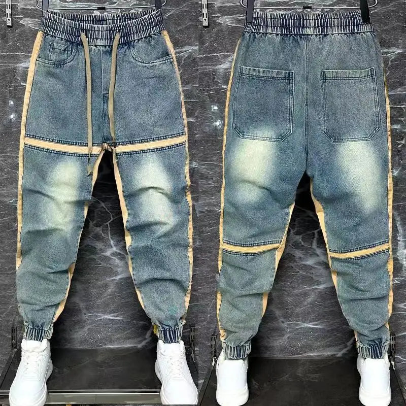 2024 new harem pants spliced cut bound feet jeans hip hop streetwear brand men clothing washed blue denim pants for men unique jeans style 1933