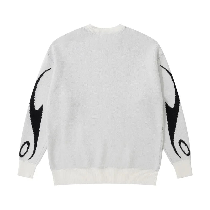 mens racing style sweater knitted pullovers casual long sleeve loose o neck harajuku sweaters streetwear unisex jumpers knitwear - anime inspired graphic hoodie, unisex casual winter pullover, Y2K grunge street style