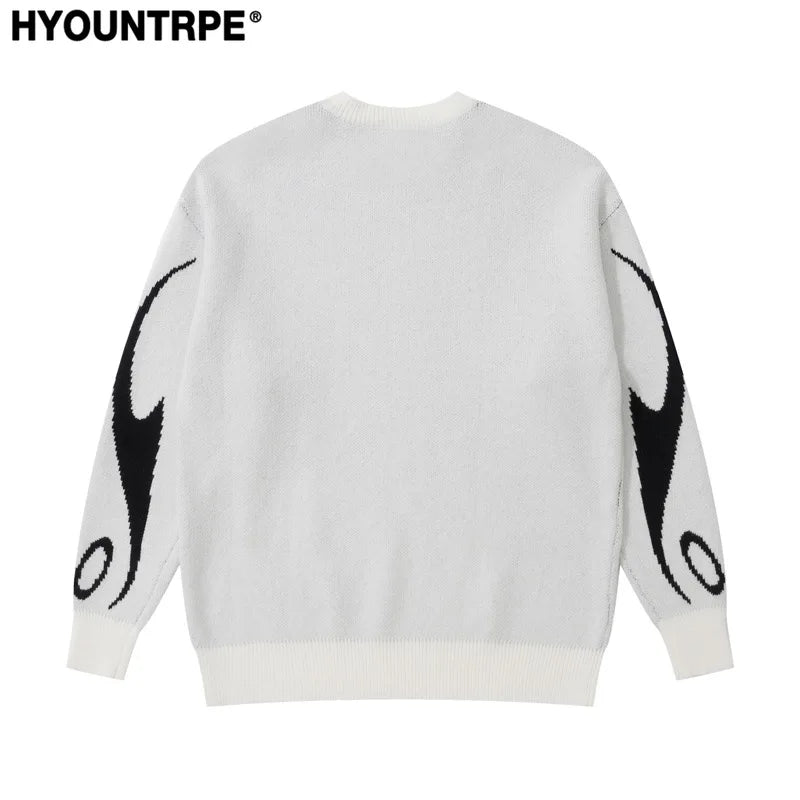 mens racing style sweater knitted pullovers casual long sleeve loose o neck harajuku sweaters streetwear unisex jumpers knitwear - anime inspired graphic hoodie, unisex casual winter pullover, Y2K grunge street style