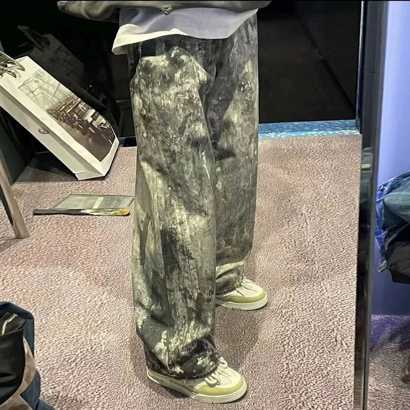 camouflage speckled digital printed jeans for men and women straight casual baggy denim trousers ropa hombre loose cargo pants baggy cargo bottoms