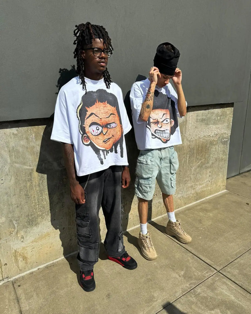 harajuku summer casual graphic t shirts men cartoon big head streetwear oversized y2k tops gothic clothes goth women clothing unique default style 5365