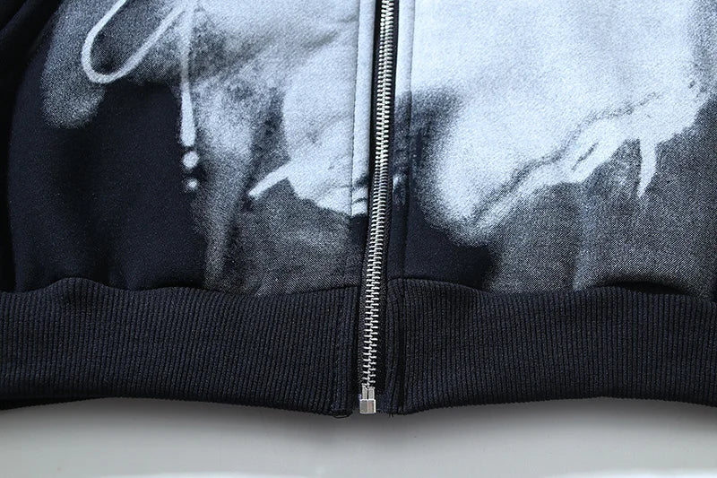 Chaopin High Street Brushed Kanye Vintage Dinosaur Bone Print Hoodie H