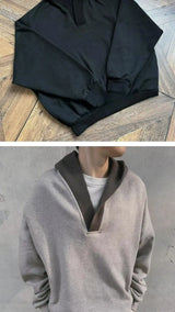 Trendy Korean Street Gray Sweatshirt Men's Spring and Autumn Knitted Ins Stitching Personalized Design Retro Top Hooded Jacket