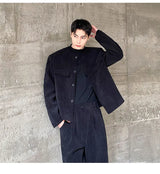 men 2 pieces sets corduroy short jacket wide leg pant suits korean streetwear fashion loose casual retro coat baggy trousers unique shorts style 2815