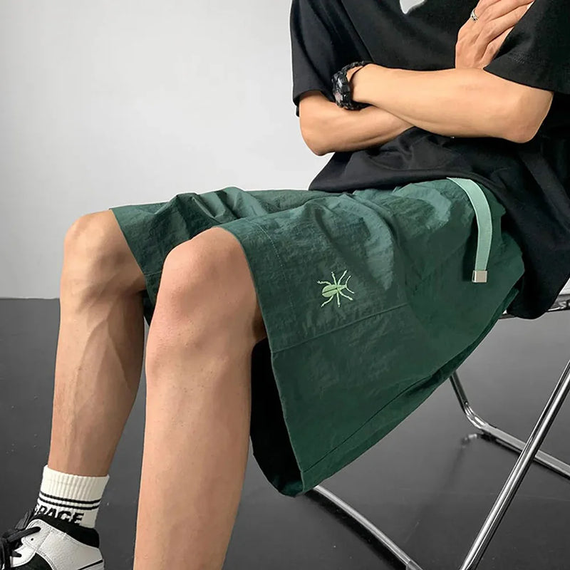 summer functional overalls mens unisex y2k street fashion embroidery casual pants sweatpants shorts knee length cargo shorts unique joggers style 66