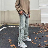 2023 new fashion side zipper hip hop men stretch jeans pants streetwear washed retro straight women denim trousers ropa hombre ripped baggy denim