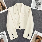 Black Short Blazer For Women Trendy 2024 Versatile Notch Collar Short