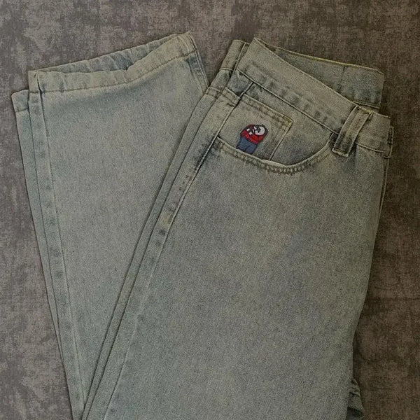 big boy denim y2k embroidery golf trap wang jeans men women streetwear baggy jeans pants leisure simple straight cargo trousers baggy cargo bottoms