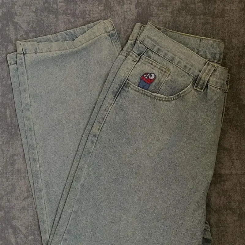 big boy denim y2k embroidery golf trap wang jeans men women streetwear baggy jeans pants leisure simple straight cargo trousers baggy cargo bottoms