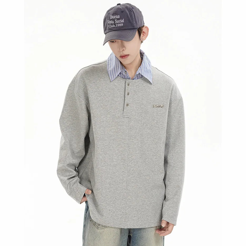 Anime Barcode glitch – Splice Stripe Collar Polo Shirts Men Streetwear Fashion Hip
