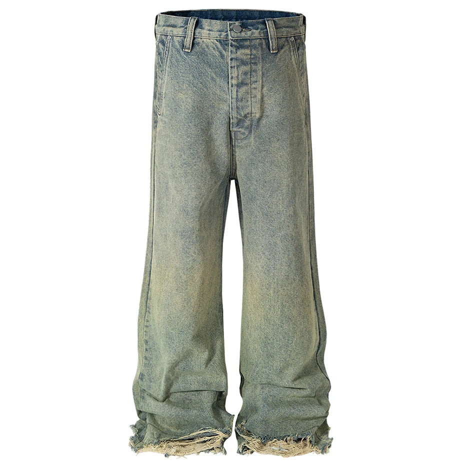 men vintage jeans distressed retro loose straight denim pants 2024 man ro style jeans trousers unique jeans style 714