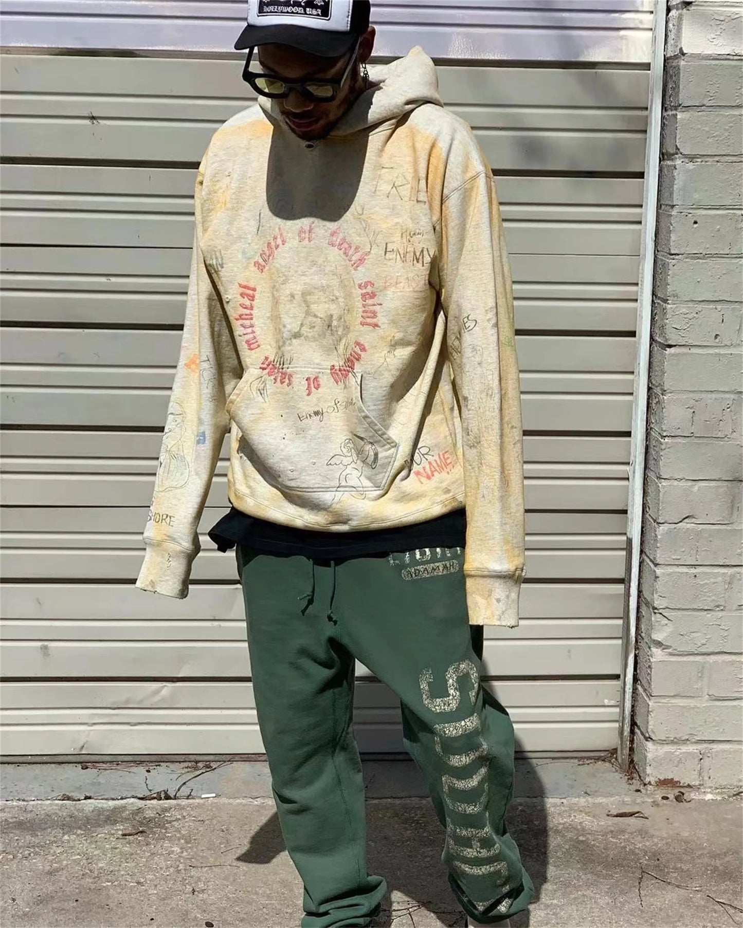 2024 New Arrival Vintage SM Brand Fashion Hand painted Graffiti Vintage ripped distressed hoodie Sweatshirt