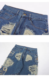 fashion embroidery destroyed ripped tassel holes denim jean pants mens casual loose straight jeans hip hop streetwear joggers unique joggers style 4353