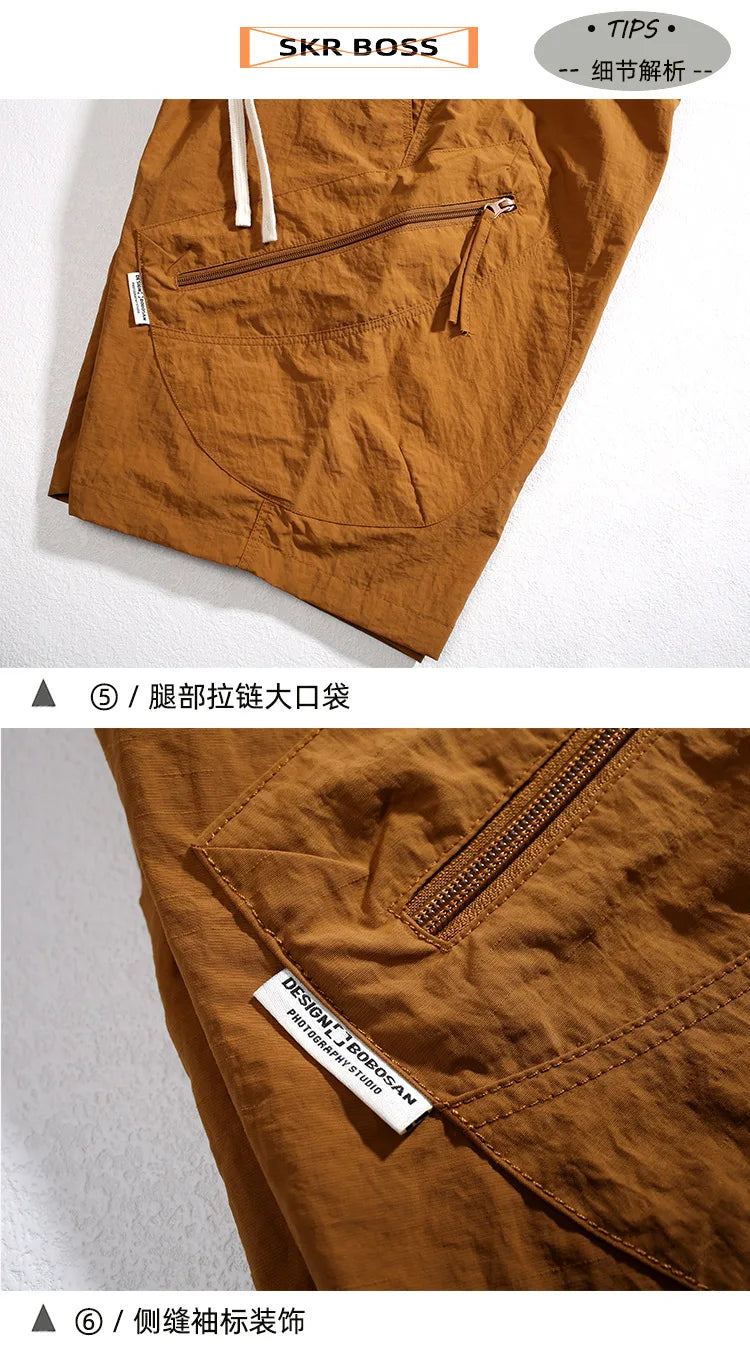 summer quick drying shorts mens loose straight casual sports pants thin breathable solid color zipper pocket cargo pants unique cargo style 947